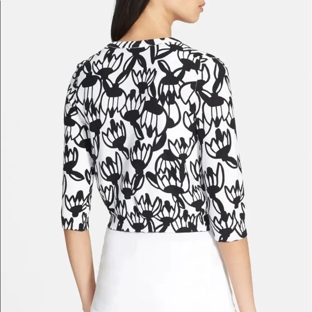 Tracy Reese Cropped Full Zip Floral Black Sweater XS - Picture 7 of 9